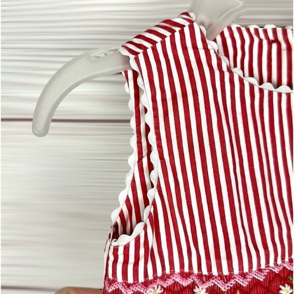 Creation Imaho Smocked Dress Red White Striped Cotton Summer Sleeveless 2 Years - Picture 5 of 13